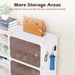 Gymax 6-Tier Plastic Shoe Cabinet 24 Pair Shoe Rack With Removable Shelves in White - thumbnail 5