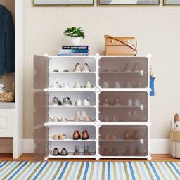 Gymax 6-Tier Plastic Shoe Cabinet 24 Pair Shoe Rack With Removable Shelves in White - thumbnail 9