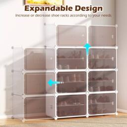 Gymax 6-Tier Plastic Shoe Cabinet 24 Pair Shoe Rack With Removable Shelves in White - thumbnail 4