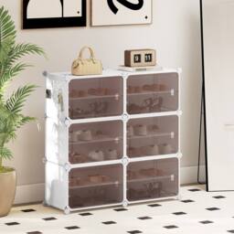 Gymax 6-Tier Plastic Shoe Cabinet 24 Pair Shoe Rack With Removable Shelves in White - thumbnail 8