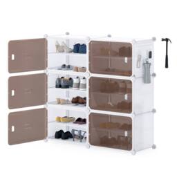 Gymax 6-Tier Plastic Shoe Cabinet 24 Pair Shoe Rack With Removable Shelves in White - thumbnail 1