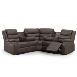 Furnishings For Less UK Minnesota Leather Reclining Corner Sofa 5 Seater Manual Recliner Comfortable Padded Arms With Drinks Tray in Brown