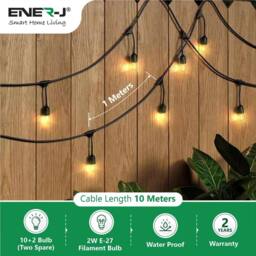 ENER-J LED Filament Festoon String Light 10.2m Warm White 10x 2W Bulbs in Black - thumbnail 4