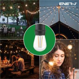 ENER-J LED Filament Festoon String Light 10.2m Warm White 10x 2W Bulbs in Black - thumbnail 8