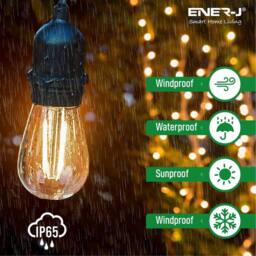 ENER-J LED Filament Festoon String Light 10.2m Warm White 10x 2W Bulbs in Black