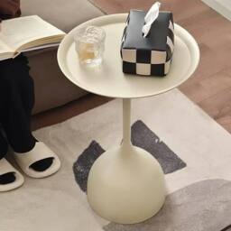 FLAVORA Cream-Round Coffee Table Metal Iron Side Desk in Cream - Size: 0.6m2 - thumbnail 5