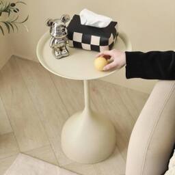 FLAVORA Cream-Round Coffee Table Metal Iron Side Desk in Cream - Size: 0.6m2 - thumbnail 2
