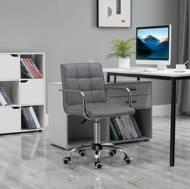 STILVORA Grey Faux Leather Desk Chair with Metal Base - image 1