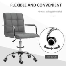 STILVORA Grey Faux Leather Desk Chair with Metal Base - thumbnail 5