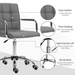 STILVORA Grey Faux Leather Desk Chair with Metal Base - thumbnail 6