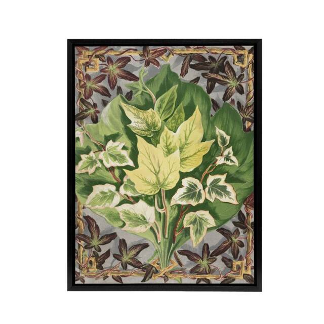 "Artery8 Art Nouveau Ivy Leaves Painting Hibberd Black Framed Canvas Wall Art in Green - Size: W12"" x H16""" - image 1