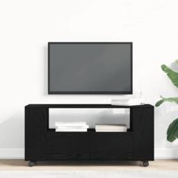 Berkfield Home TV Cabinet with Wheels Black Oak 102x34.5x43 cm Engineered Wood - thumbnail 1