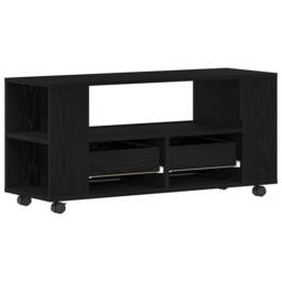 Berkfield Home TV Cabinet with Wheels Black Oak 102x34.5x43 cm Engineered Wood - thumbnail 8