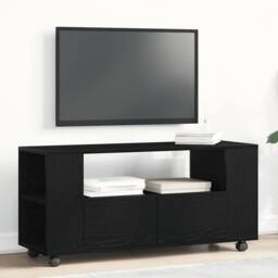 Berkfield Home TV Cabinet with Wheels Black Oak 102x34.5x43 cm Engineered Wood - thumbnail 2