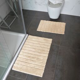 Allure Bath Fashions Ribbed Two Piece Bath Mat Set - 100% Cotton in Beige - thumbnail 3