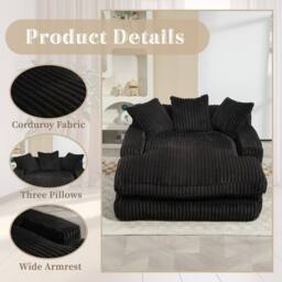 Direct Wicker Oversized Upholstered Soft Chaise Lounge Sofa with 2 Throw Pillows in Black - Size: 1 Pack - thumbnail 4