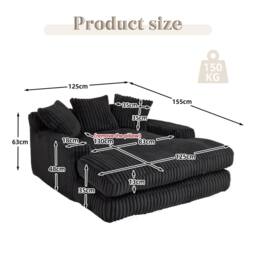 Direct Wicker Oversized Upholstered Soft Chaise Lounge Sofa with 2 Throw Pillows in Black - Size: 1 Pack - thumbnail 2