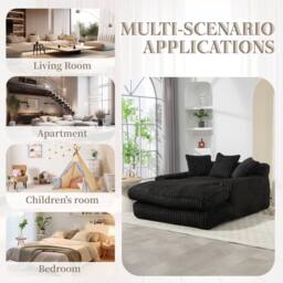 Direct Wicker Oversized Upholstered Soft Chaise Lounge Sofa with 2 Throw Pillows in Black - Size: 1 Pack - thumbnail 7