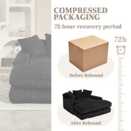 Direct Wicker Oversized Upholstered Soft Chaise Lounge Sofa with 2 Throw Pillows in Black - Size: 1 Pack - thumbnail 6