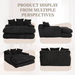 Direct Wicker Oversized Upholstered Soft Chaise Lounge Sofa with 2 Throw Pillows in Black - Size: 1 Pack - thumbnail 8