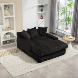 Direct Wicker Oversized Upholstered Soft Chaise Lounge Sofa with 2 Throw Pillows in Black - Size: 1 Pack