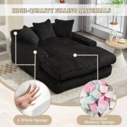 Direct Wicker Oversized Upholstered Soft Chaise Lounge Sofa with 2 Throw Pillows in Black - Size: 1 Pack - thumbnail 3