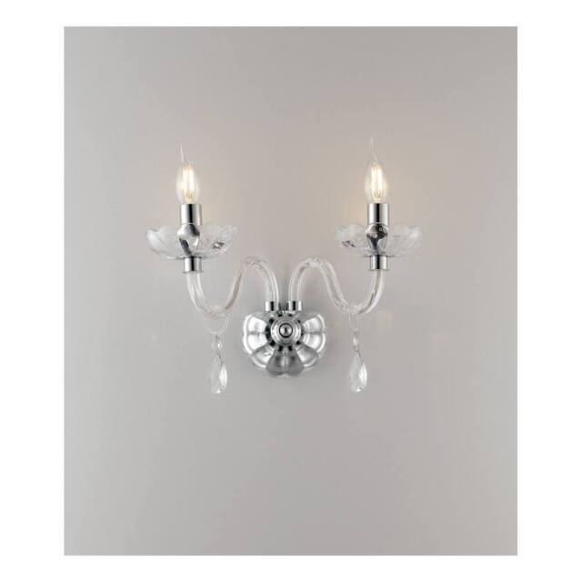Netlighting RIFLESSO Twin 2 Light Candle Wall Light Chrome Crystal 40x35x18cm in Silver - Size: 40 x 35 x 18 cm