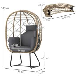 Wyld Haus Nepa Freestanding Rattan Egg Chair Brown Grey Cushions & Cup Holder - thumbnail 3