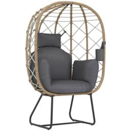 Wyld Haus Nepa Freestanding Rattan Egg Chair Brown Grey Cushions & Cup Holder - thumbnail 2