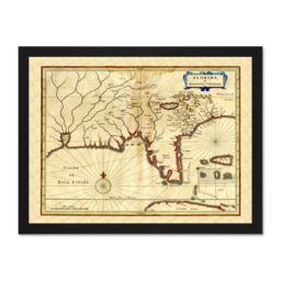 "Artery8 Wall Art Print Florida Old Antique Map Large Light Oak Large Framed Wall Décor Art in White - Size: W18"" x H24""" - thumbnail 1