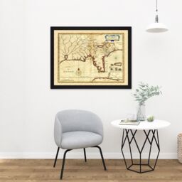 "Artery8 Wall Art Print Florida Old Antique Map Large Light Oak Large Framed Wall Décor Art in White - Size: W18"" x H24""" - thumbnail 2