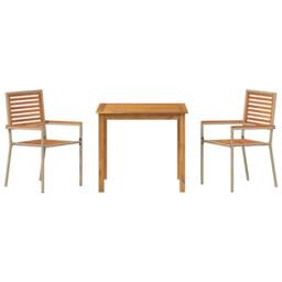 Berkfield Home 3 Piece Garden Dining Set Beige Poly Rattan Acacia - thumbnail 7