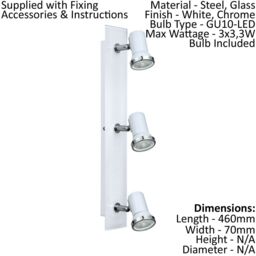 Loops Wall Flush Ceiling Light IP44 Bathroom Colour White Chrome Bulb GU10 3x3.3W Incl - thumbnail 2