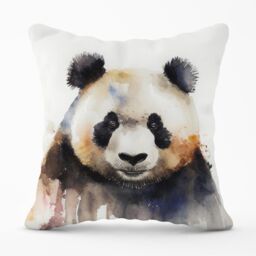 Warren Reed - Designer Panda Watercolour Outdoor Cushion in Brown - Size: 45 cm x 45 cm - thumbnail 1