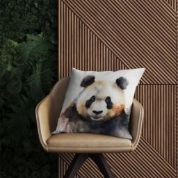 Warren Reed - Designer Panda Watercolour Outdoor Cushion in Brown - Size: 45 cm x 45 cm - thumbnail 2