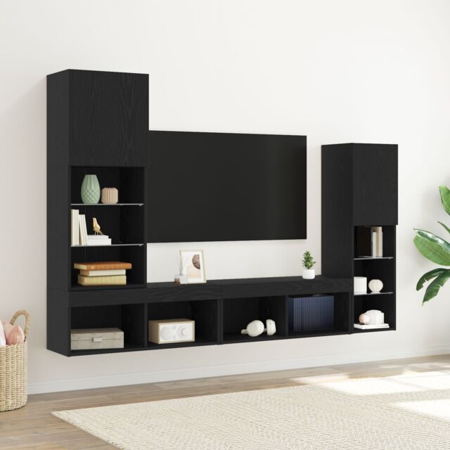 Berkfield Home LED TV Cabinet Black Oak 30.5x30x102 cm Engineered Wood - image 1
