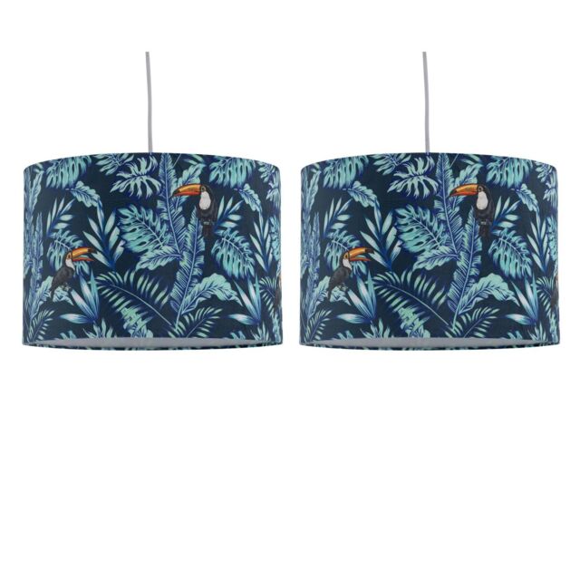 First Choice Lighting Set of 2 Toucan - Velvet Toucan 30cm Pendant or Table Lamp Shades in Blue - image 1