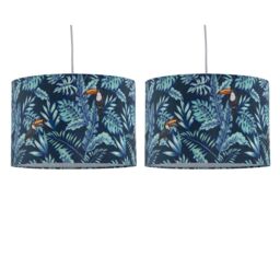 First Choice Lighting Set of 2 Toucan - Velvet Toucan 30cm Pendant or Table Lamp Shades in Blue
