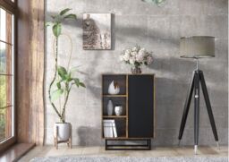 Creative Furniture Elysian Loft Sideboard 100cm - Industrial-Style Sideboard with Rustic, Oak & Black Matt Doors in Dark Brown - thumbnail 2