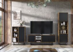 Creative Furniture Elysian Loft Sideboard 100cm - Industrial-Style Sideboard with Rustic, Oak & Black Matt Doors in Dark Brown - thumbnail 6