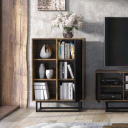 Creative Furniture Elysian Loft Sideboard 100cm - Industrial-Style Sideboard with Rustic, Oak & Black Matt Doors in Dark Brown - thumbnail 5