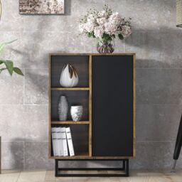 Creative Furniture Elysian Loft Sideboard 100cm - Industrial-Style Sideboard with Rustic, Oak & Black Matt Doors in Dark Brown - thumbnail 1