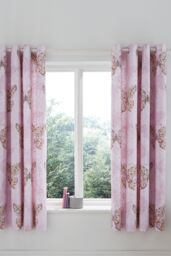 Catherine Lansfield 'Enchanted Butterfly' Reversible Eyelet Curtains in Pink - Size: 168 cm width x 183 cm drop - thumbnail 2