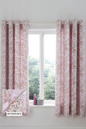 Catherine Lansfield 'Enchanted Butterfly' Reversible Eyelet Curtains in Pink - Size: 168 cm width x 183 cm drop - thumbnail 1