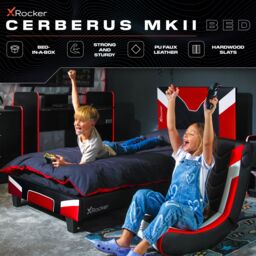 X Rocker Cerberus Gaming Bed for Kids & Teens, Upholstered Leather in Red - Size: Double - thumbnail 2