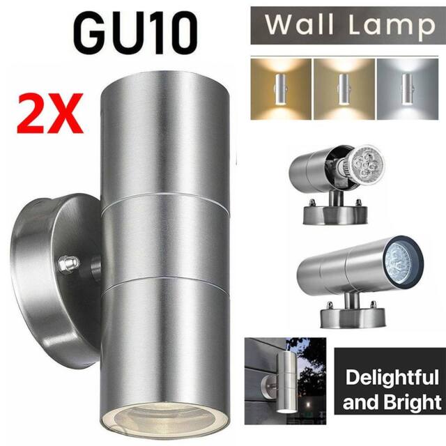ATEK 2 Pack Silver Stainless Steel Double Wall Light IP65 Up Down Outdoor Wall Light Outdoor Wall Lights Mains Powered Waterproof - image 1