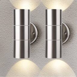 ATEK 2 Pack Silver Stainless Steel Double Wall Light IP65 Up Down Outdoor Wall Light Outdoor Wall Lights Mains Powered Waterproof - thumbnail 2