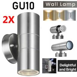 ATEK 2 Pack Silver Stainless Steel Double Wall Light IP65 Up Down Outdoor Wall Light Outdoor Wall Lights Mains Powered Waterproof - thumbnail 1