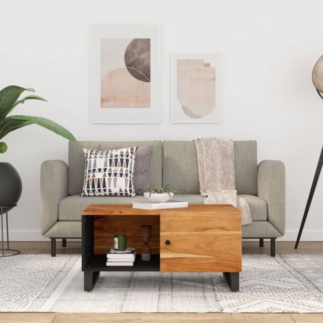 Berkfield Home Coffee Table 80x50x40 cm Solid Wood Acacia&Engineered Wood in Brown - Size: 80 x 50 x 40 cm - image 1