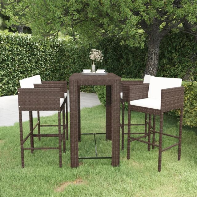 Berkfield Home 5 Piece Garden Bar Set with Cushions Poly Rattan Brown - image 1
